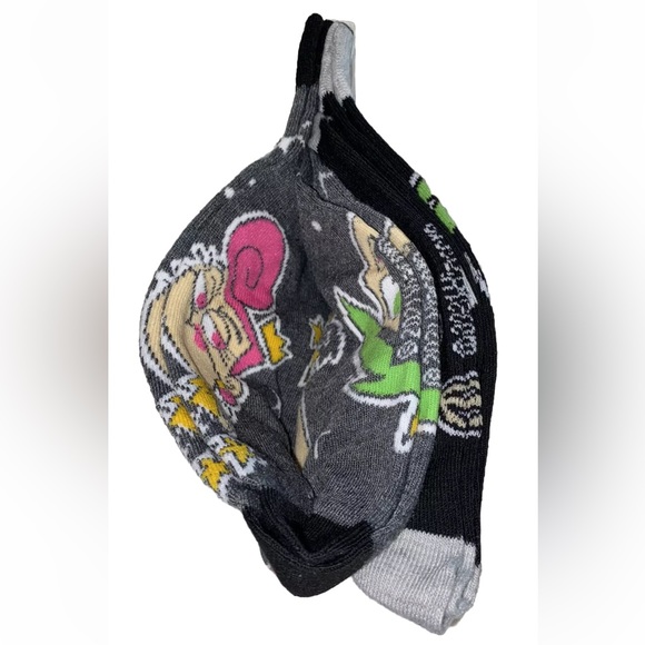 The Fairly Odd Parents! Crew Socks 2 Pair Men 6-12 Black Gray w Cosmo Wanda Nick - Picture 8 of 12